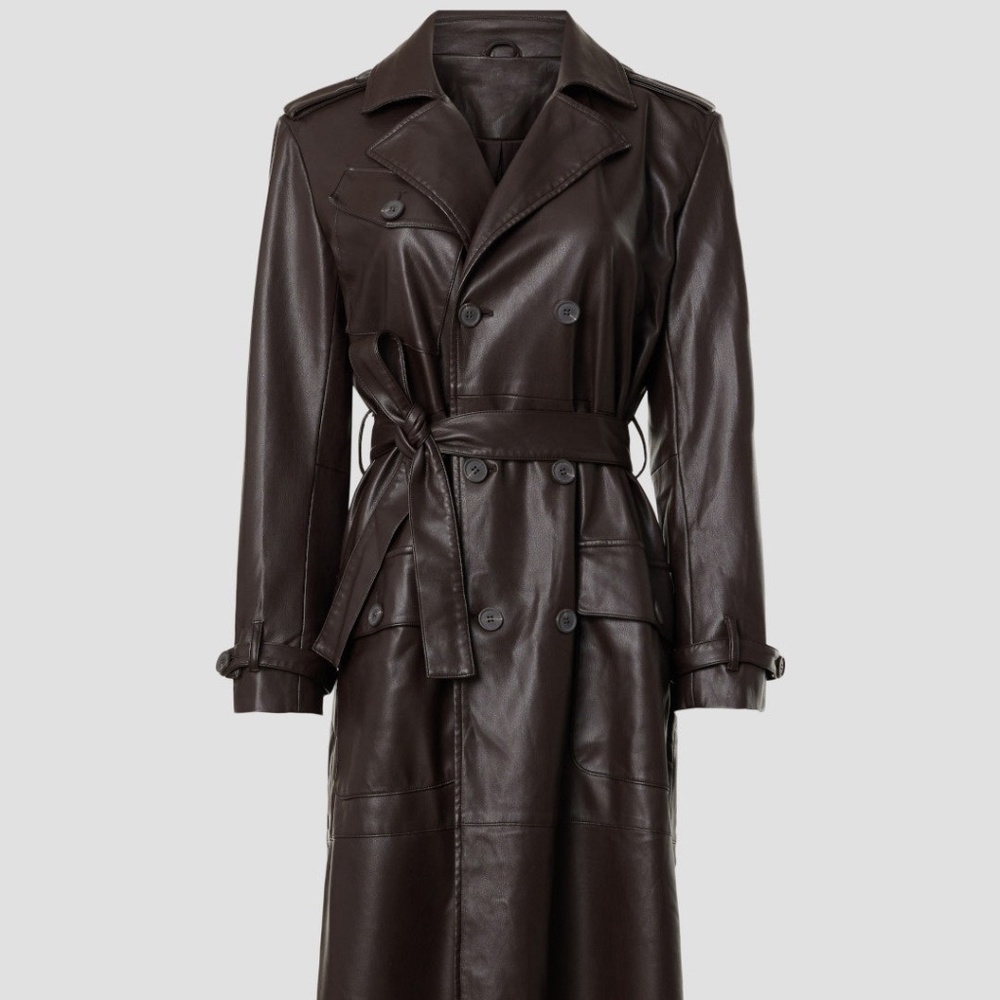 Osman Yousefzada Collective, Faux Leather Trench Coat, Size 16